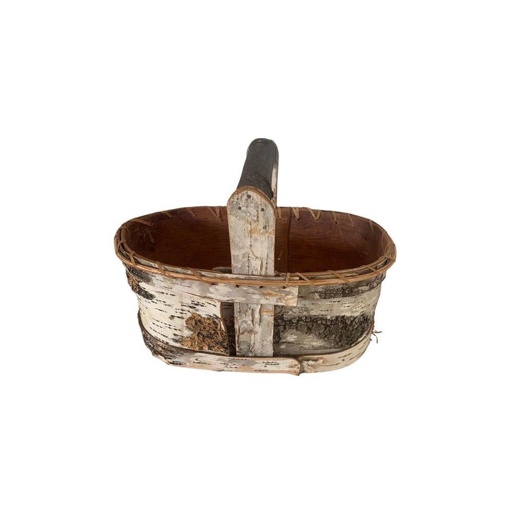 VTG Handmade Birch Bark Gathering Basket Native American Style Rustic 12"